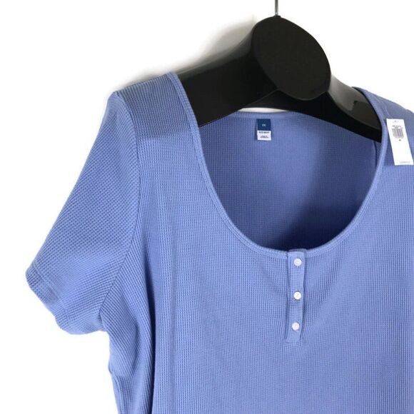 NEW Old Navy Waffle Lounge Short Sleeve Top Women's Plus Size 2X Blue Cropped - Picture 3 of 9